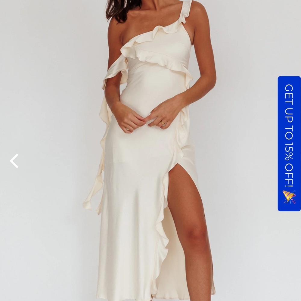 Selfie Leslie Like Yesterday Satin Ruffle Midi Dress Butter